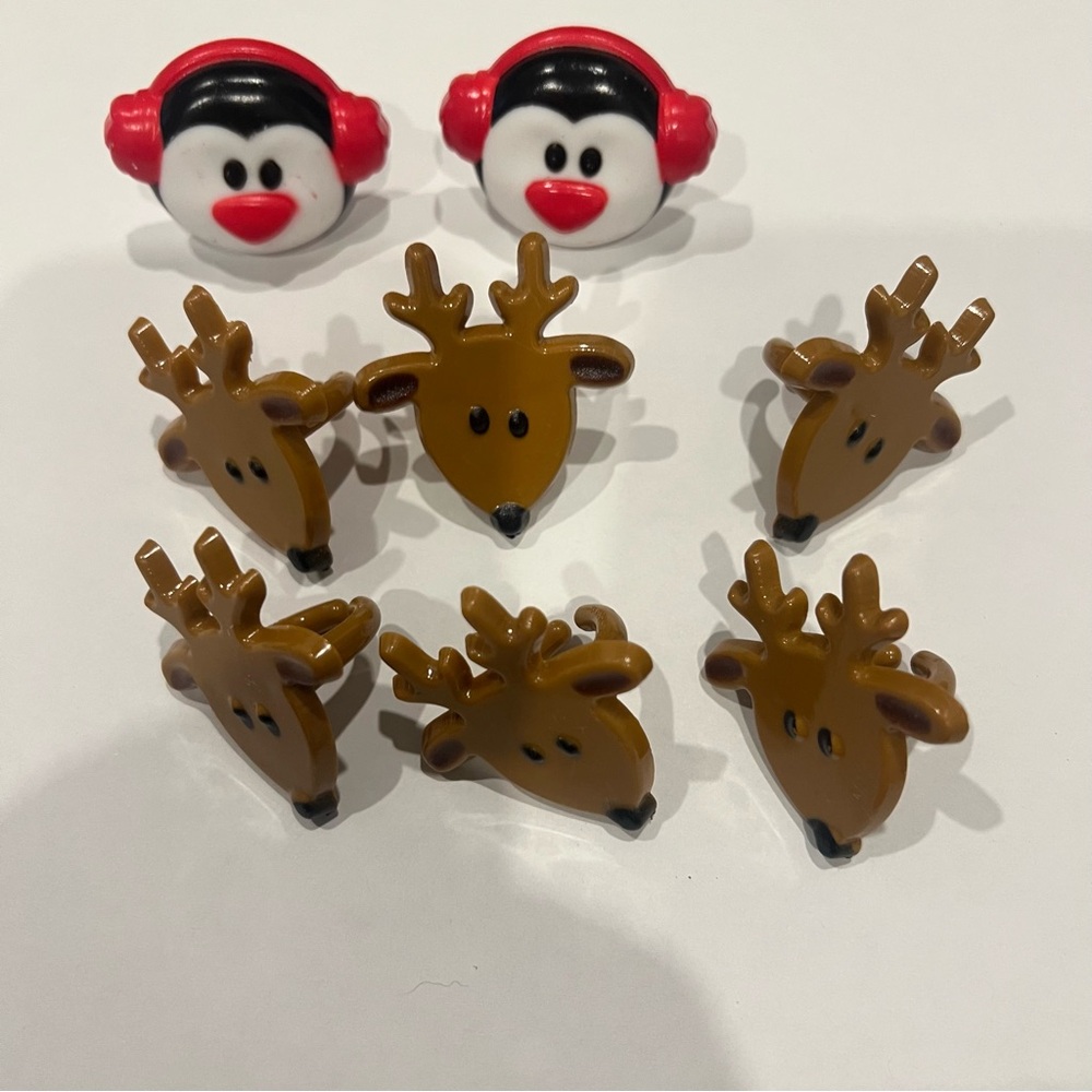 8 — 2 Penguin and 6 Reindeer Kids Rings Cupcake Baking Decor Cakes Decorating